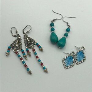 Set of Three Earrings Turquoise Southwestern Hand
